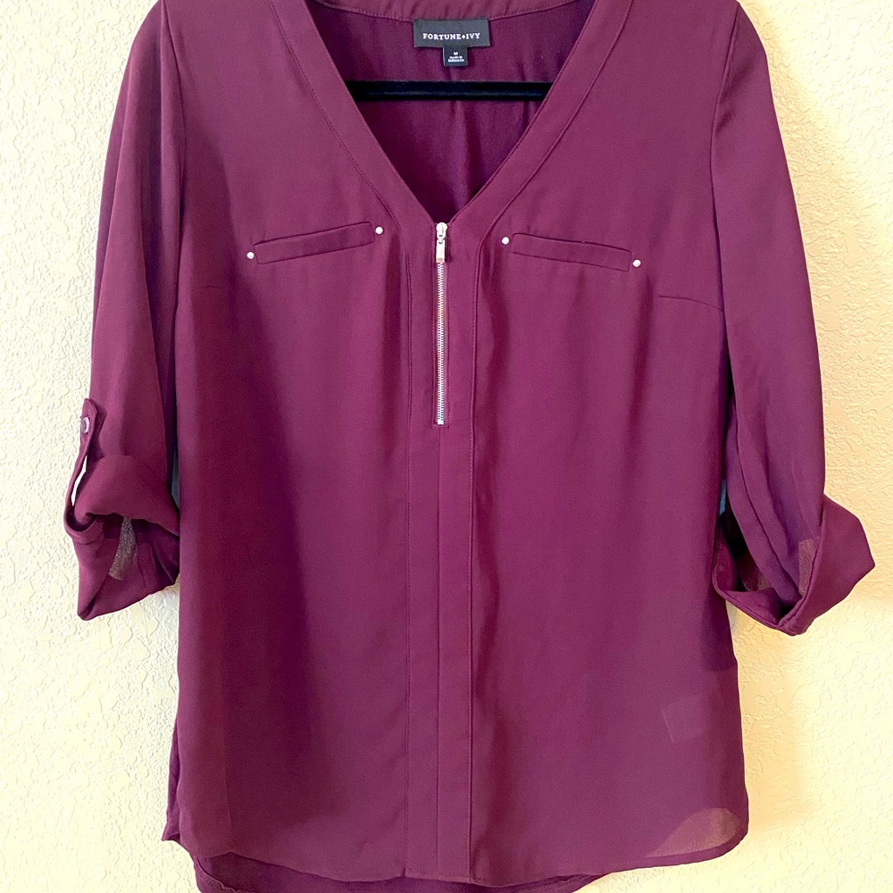 Fortune and Ivy Burgundy 3/4 sleeve Blouse Medium